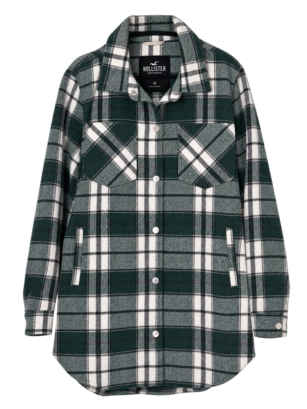 Hollister Women's Green Plaid Fleece Shirt Jacket (shacket)